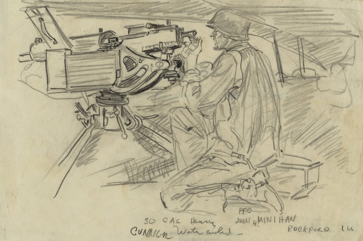 PFC John H Minihan Rockford Ill 30 cal heavy water cooled gunner 1942