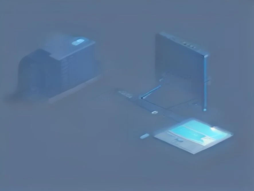 하나의 서버에서 여러 클라우드로 코드가 자동 이식되는 모습을 표현한 깔끔한 테크 스타일의 아이소메트릭 일러스트