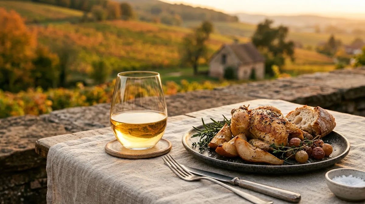 Pinot grigio pinot gris comparison showing an Alsace-style richer white wine with roast chicken pairing