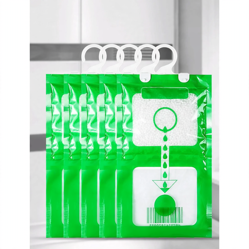 Hanging dehumidifying bag for closets