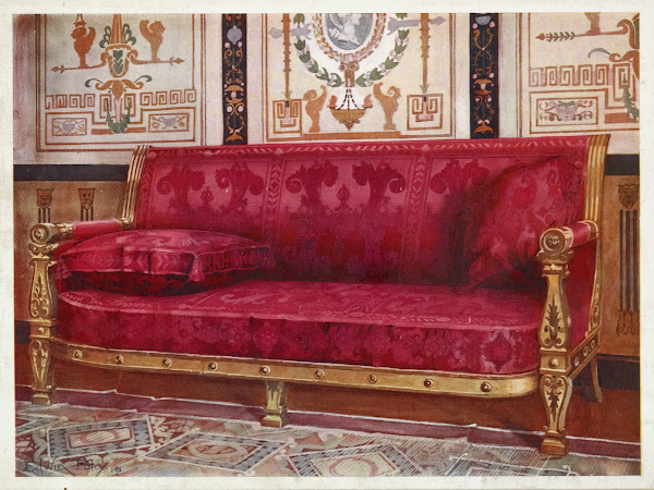 Carved gilt couch covered in rose brocade de Lyons 1910   1911