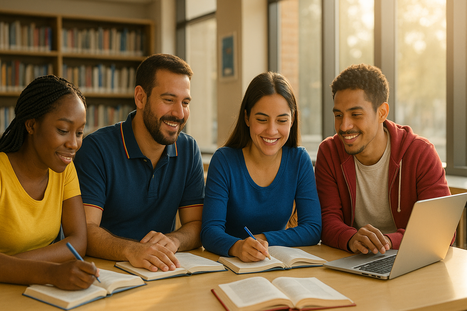 Venezolanos reunidos en una biblioteca pública en el exterior