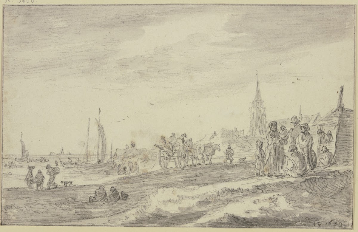 Strand mit einem Wagen und vielen Figuren 1653