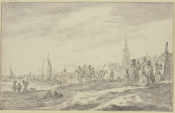 Strand mit einem Wagen und vielen Figuren 1653