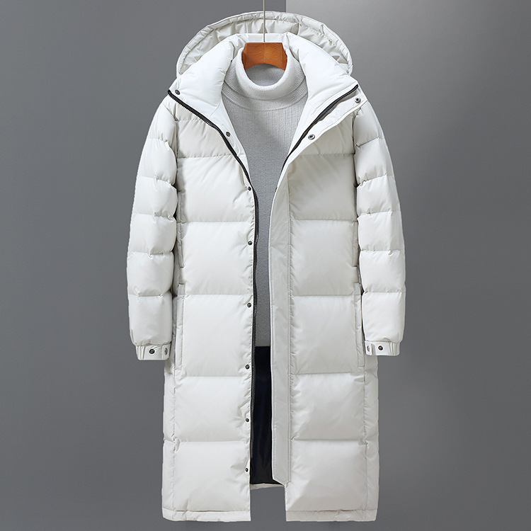 Long padded men's down jacket with hood