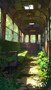 Abandoned Train Car Overgrown Anime Style Art