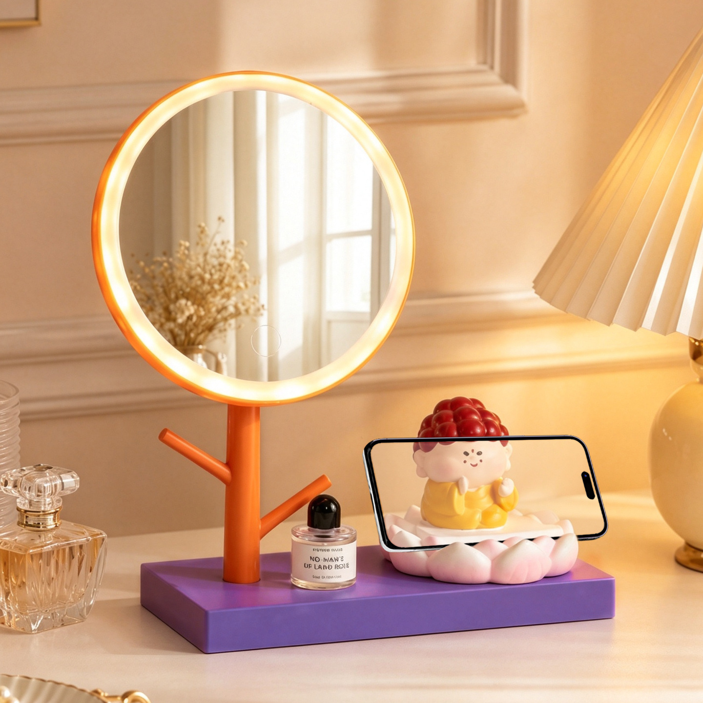 Cartoon Phone Stand with Makeup Mirror