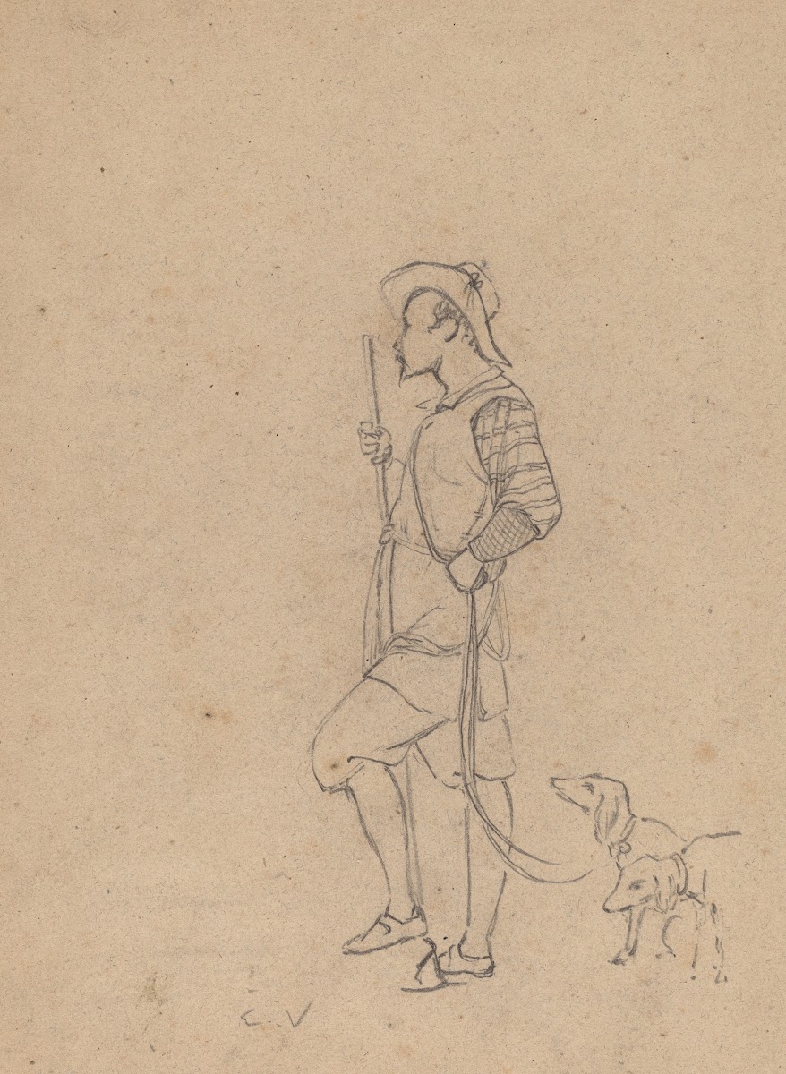 Study of Hunter with Dogs c 1858