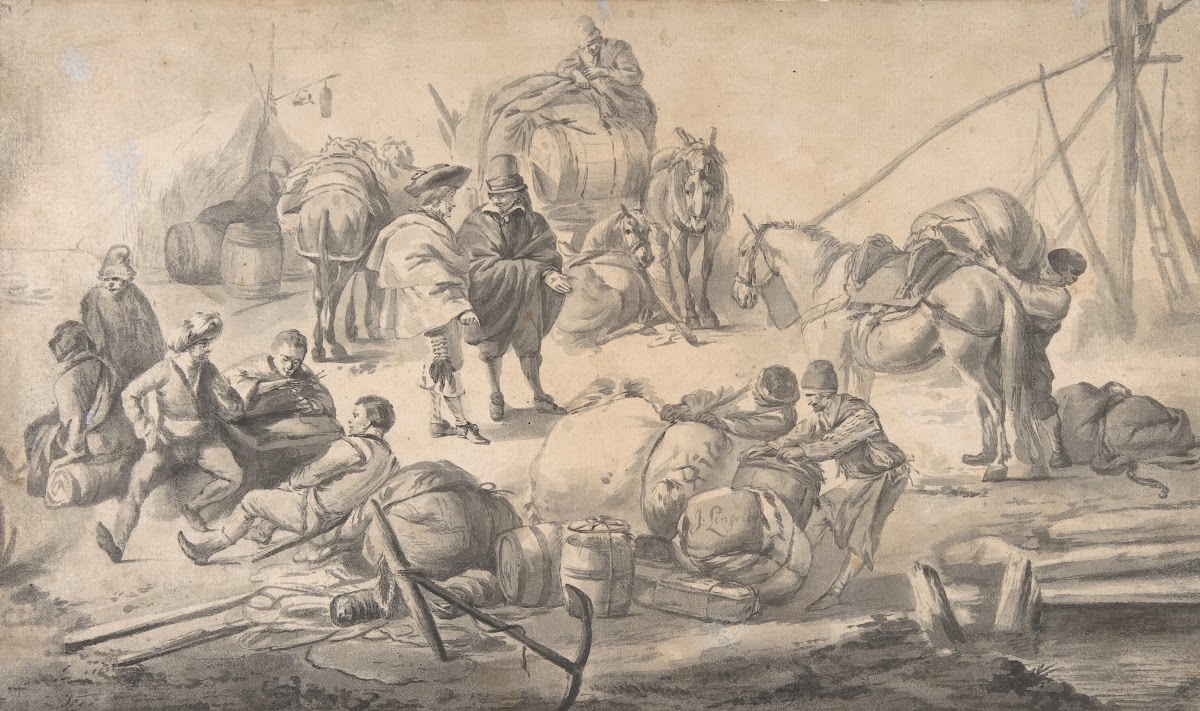 Figures at a Quayside mid 17th century