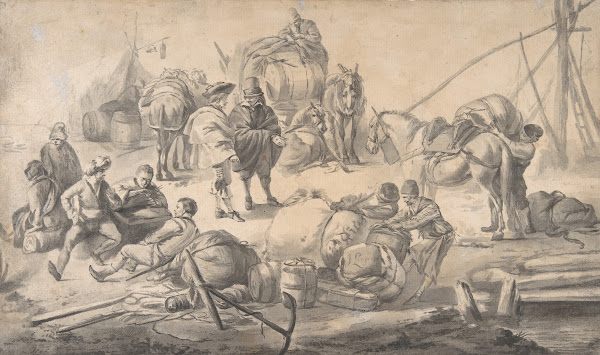 Figures at a Quayside mid 17th century