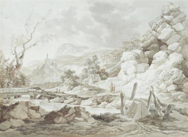 Gebirgsbach mit Brücke und Figuren 1799
