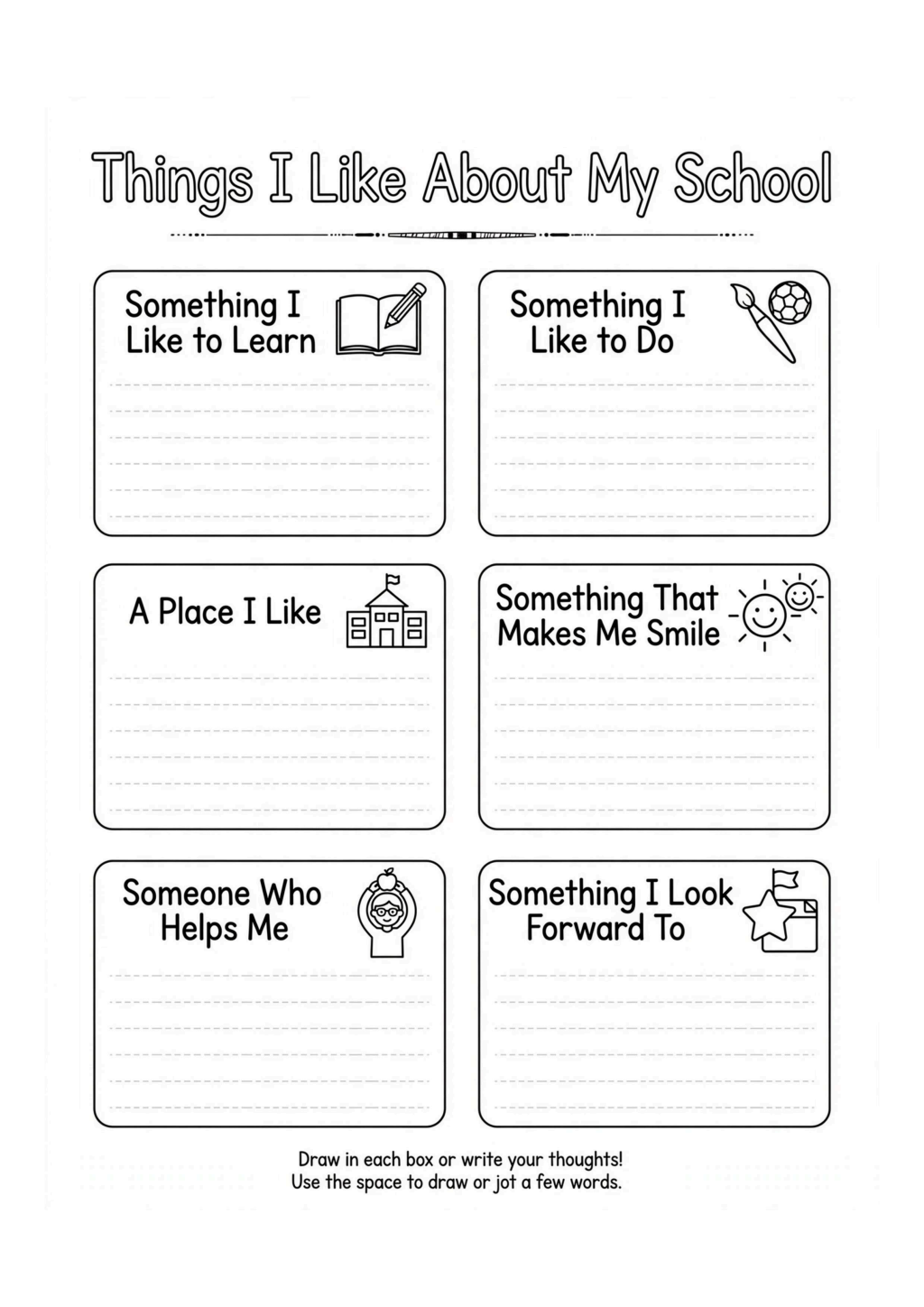Things I Like About My School Worksheet