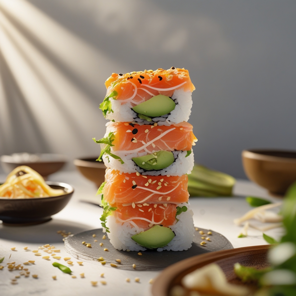 Spicy Yuzu-Honey Salmon Protein Sushi Roll Bowl with Quick-Pickled Ginger Slaw