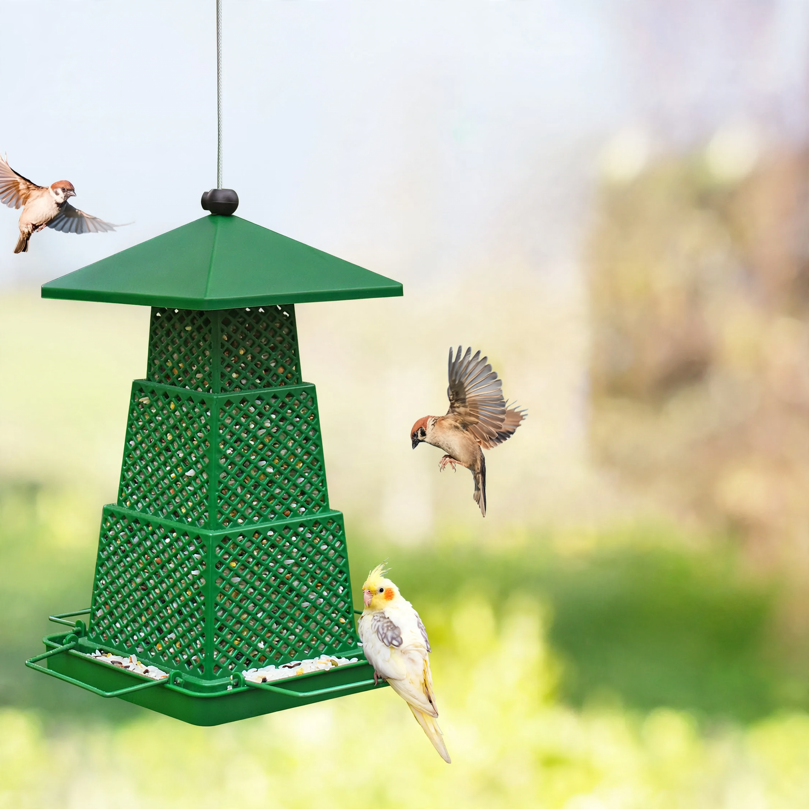 Quadratische Kunststoff-Vogelfutterstation