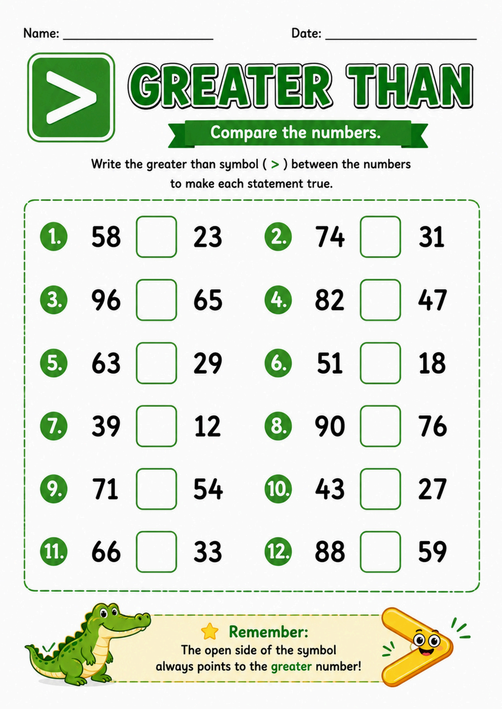 Greater Than Worksheet