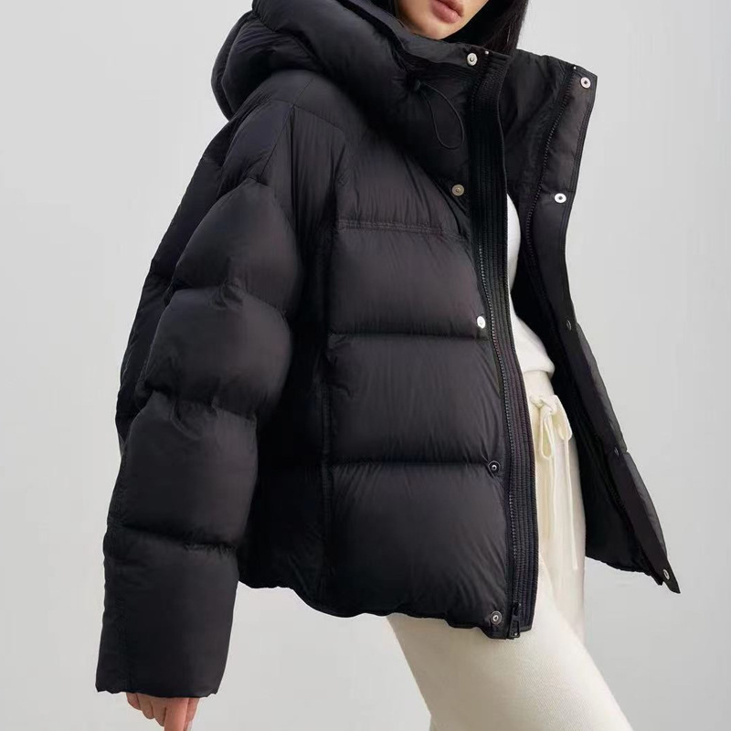 Short women's down jacket with duck down filling
