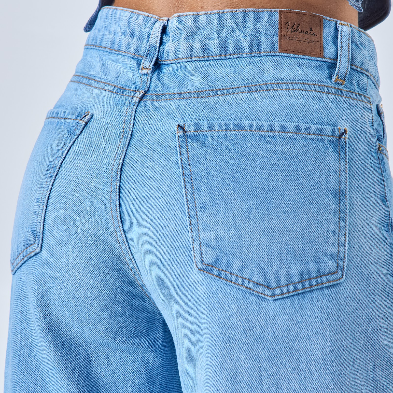 Jean rígido wide leg tiro alto color azul claro - Vista 6