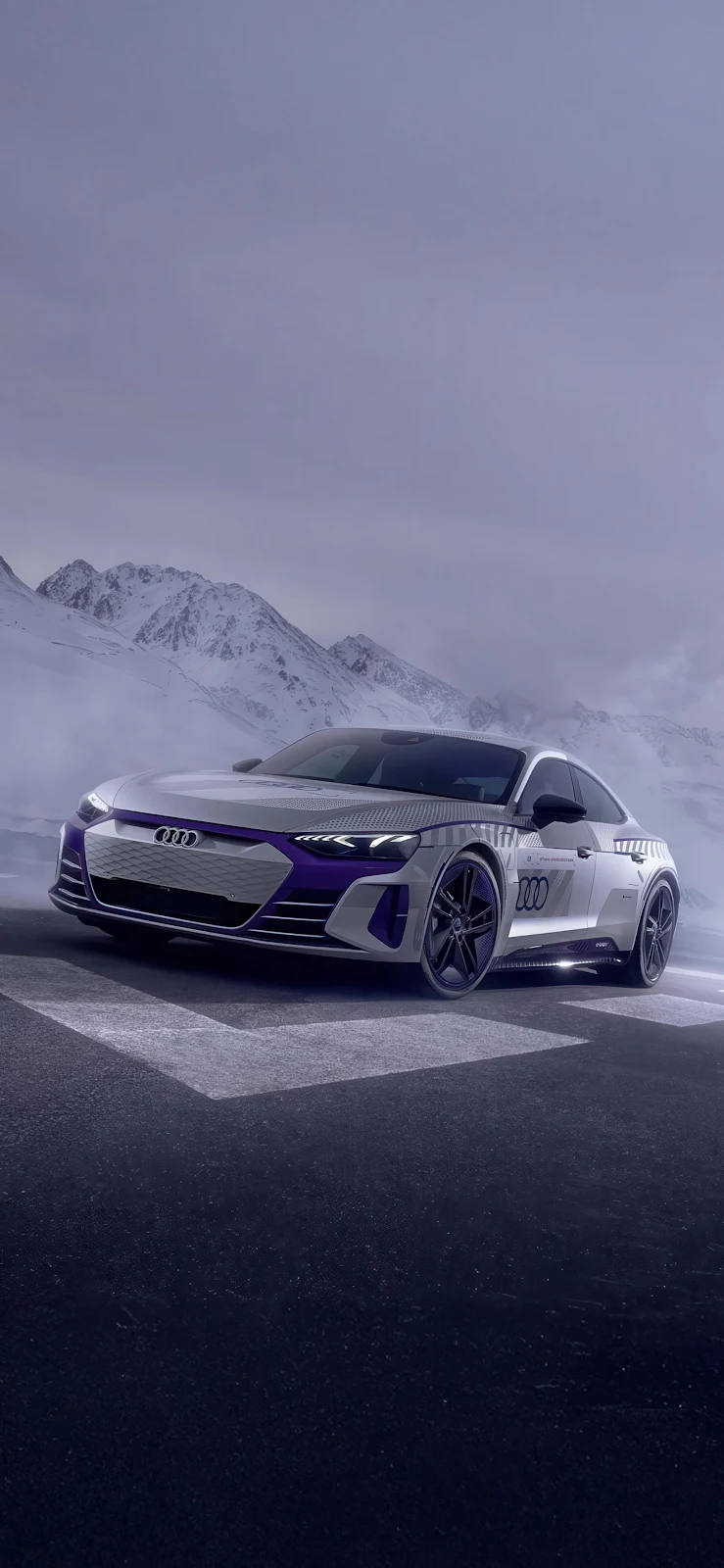 Audi E-Tron GT Snowy Mountains - Automotive Photography 2K iPhone Wallpaper (1772x3839)