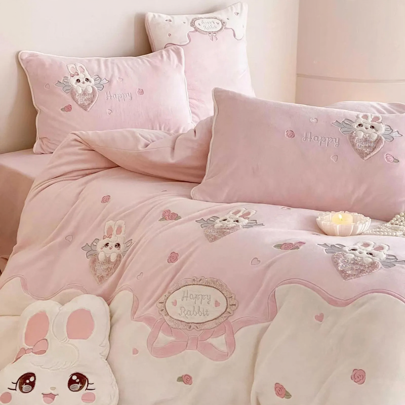 4-piece bedding set, milk fleece, cartoon pattern