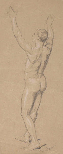 Nude man with raised hands 1900