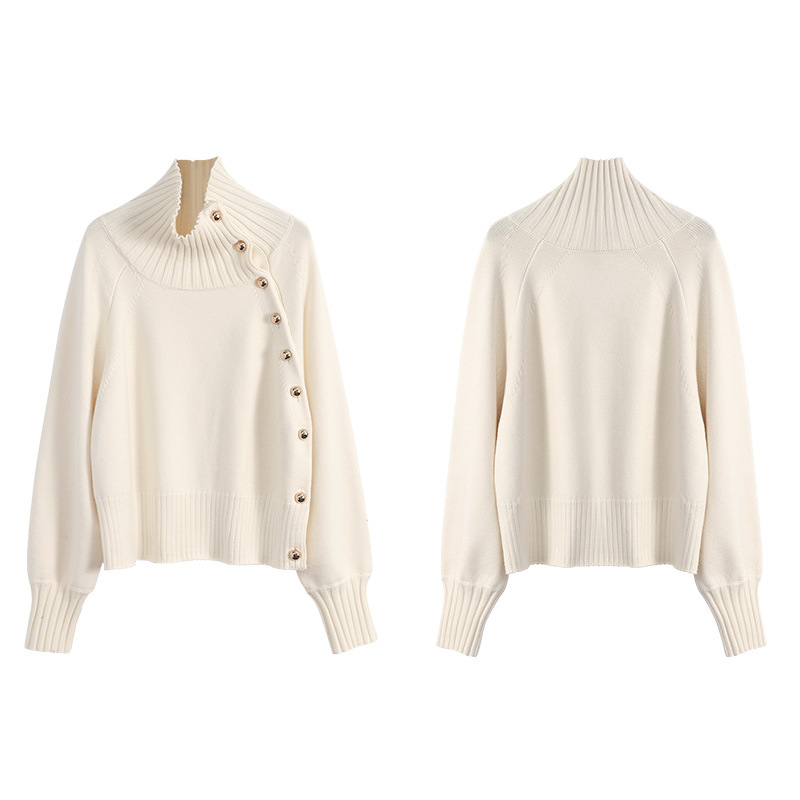 Women's cardigan with turtleneck and puff sleeves