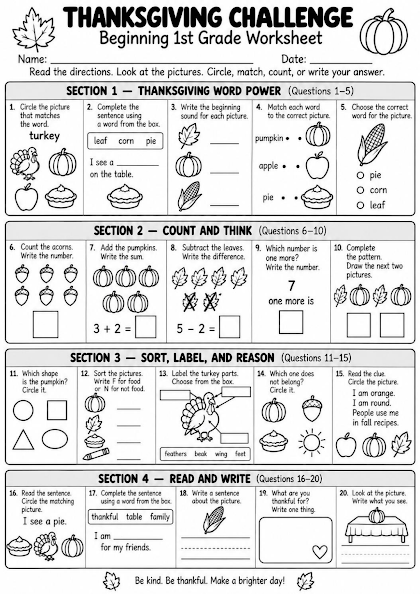 Thanksgiving Challenge Worksheet