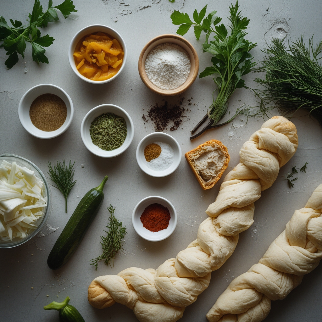 Ingredients for Dill Pickle Bread Twists: Easy Homemade Snack with Tangy Flavor