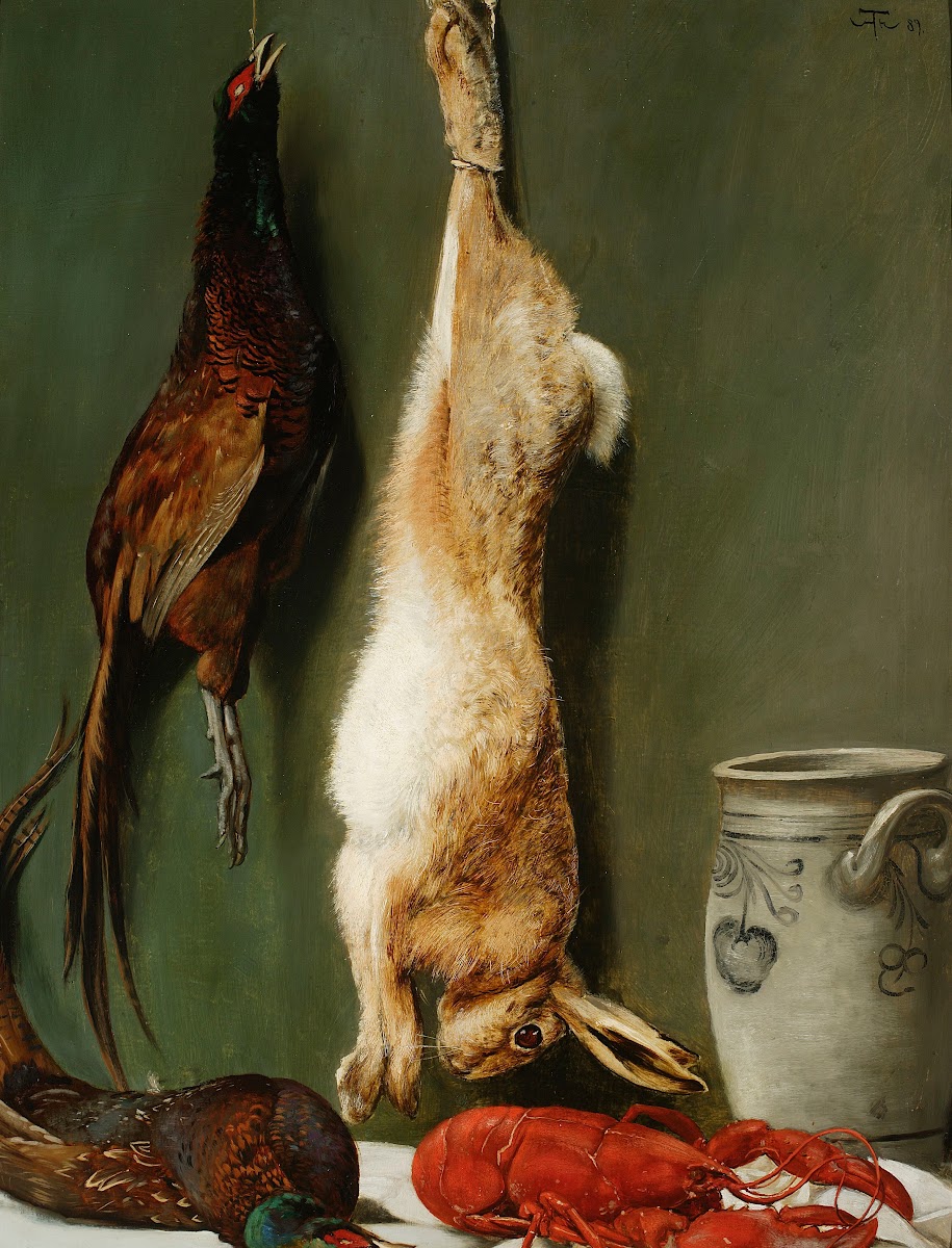 Still life hare pheasant a lobster and a jug 1889