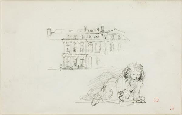 The Hotel de Ville Tours and a Girl Playing 1837 78