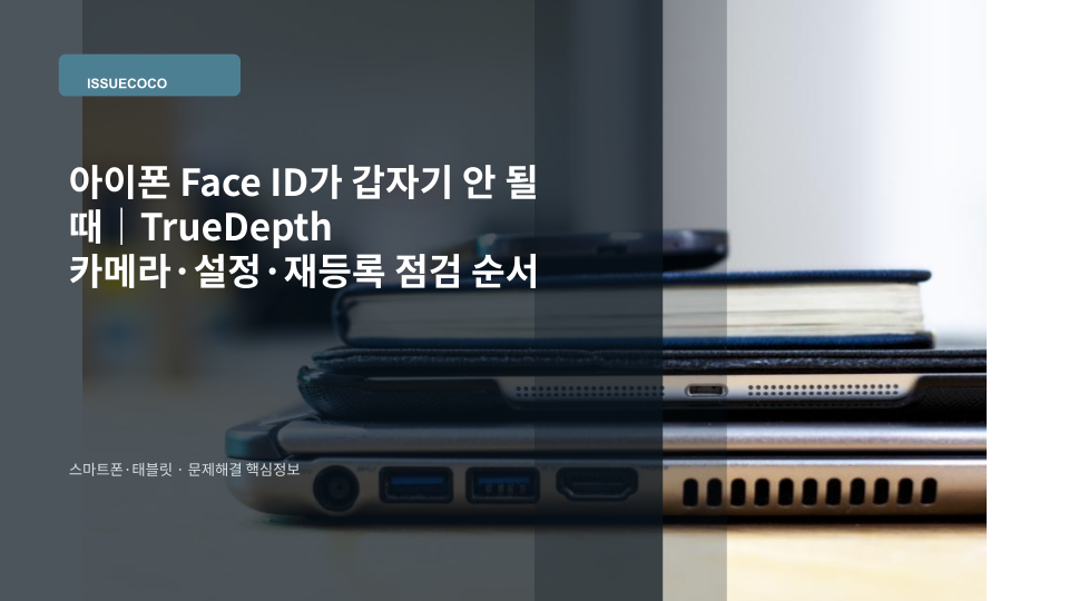 아이폰 Face ID가 작동하지 않아 전면 TrueDepth 카메라와 설정을 점검하는 장면