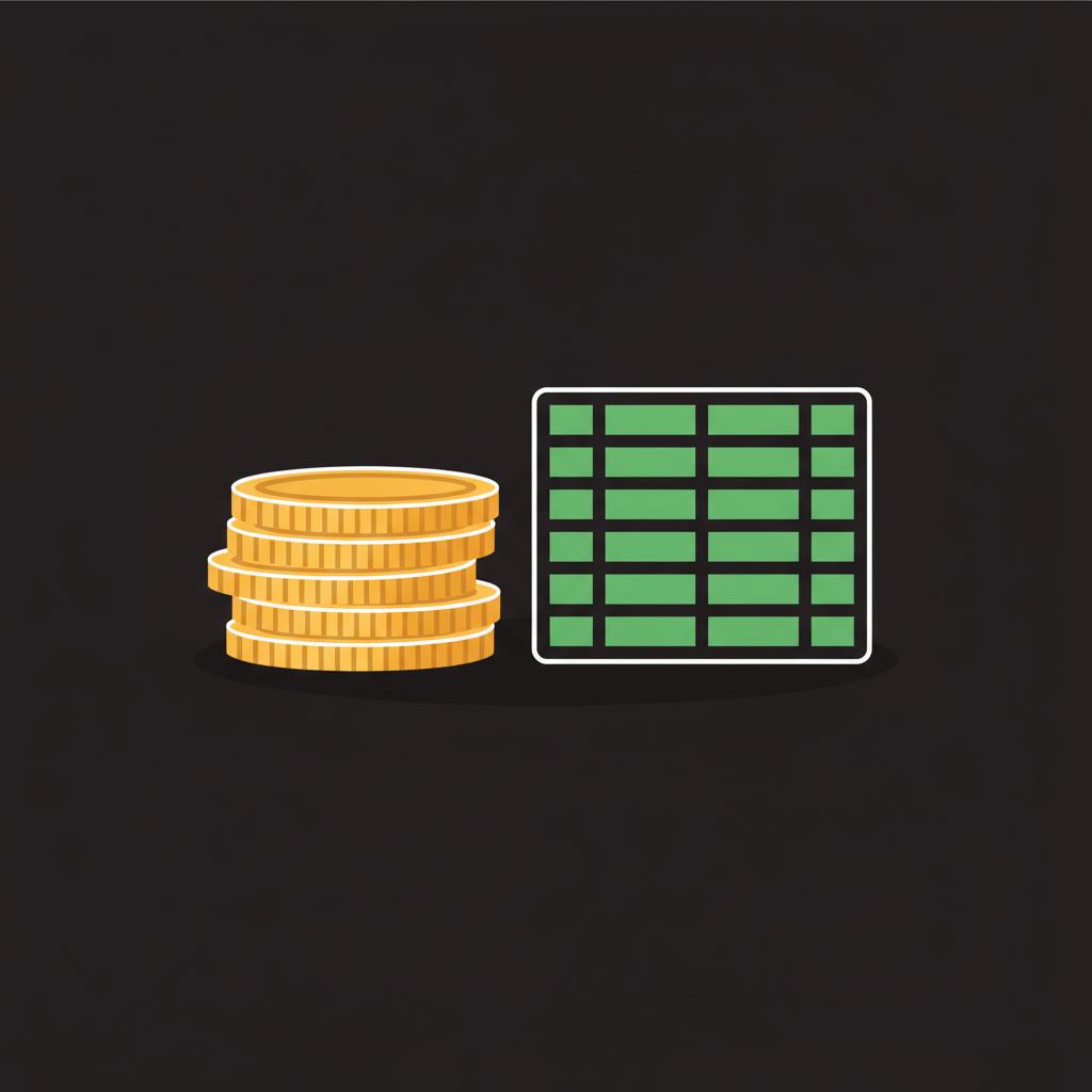 Minimal 2D vector of stacked coins and a stylized digital ledger on a dark background for crypto ira concept with green 4aa568 and gold e6bb5b accents