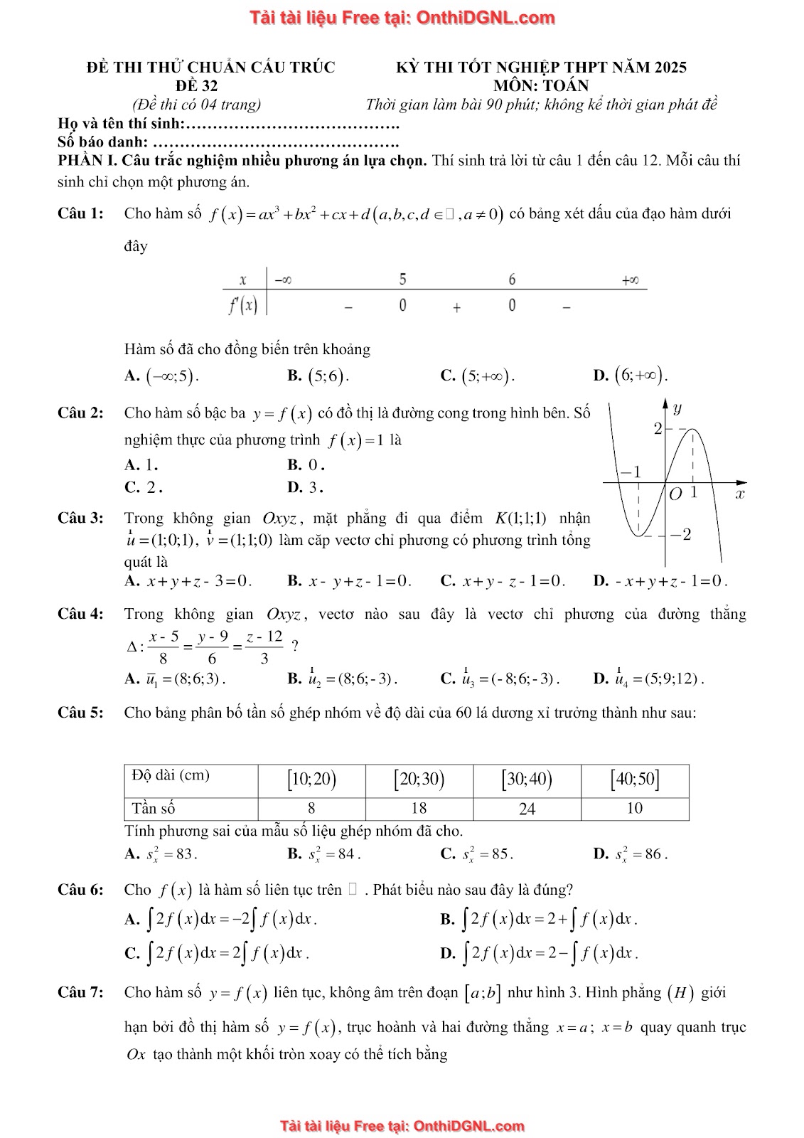 32 đề phát triển minh họa môn toán - có đáp án