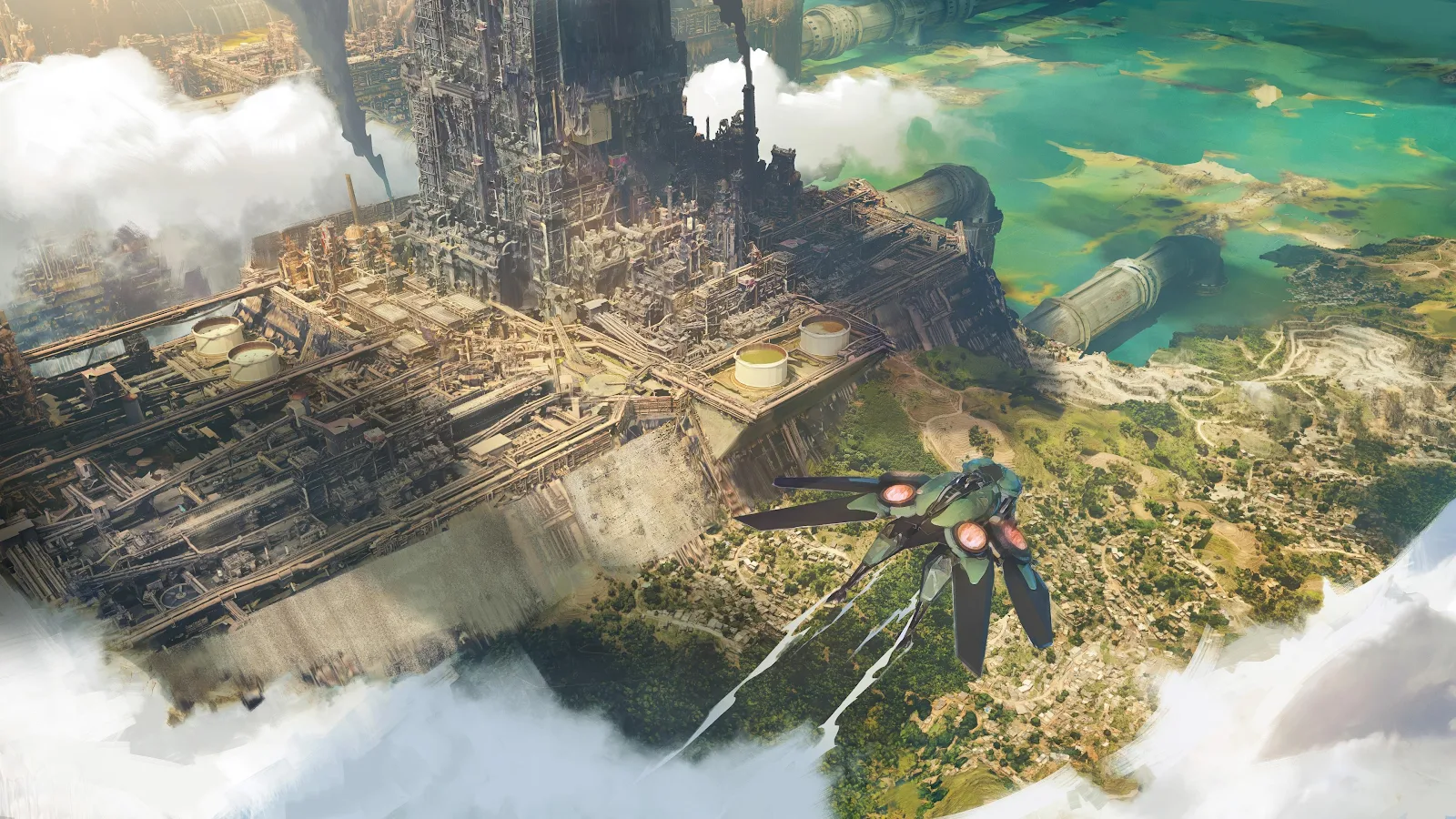 Futuristic Industrial City Above Clouds - Digital Concept Art 4K Wallpaper (3840x2160)