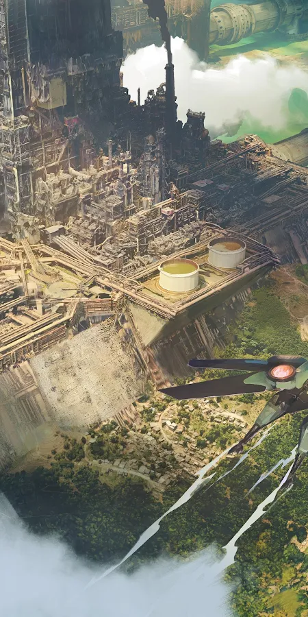 Futuristic Industrial City Above Clouds 4K Phone Wallpaper