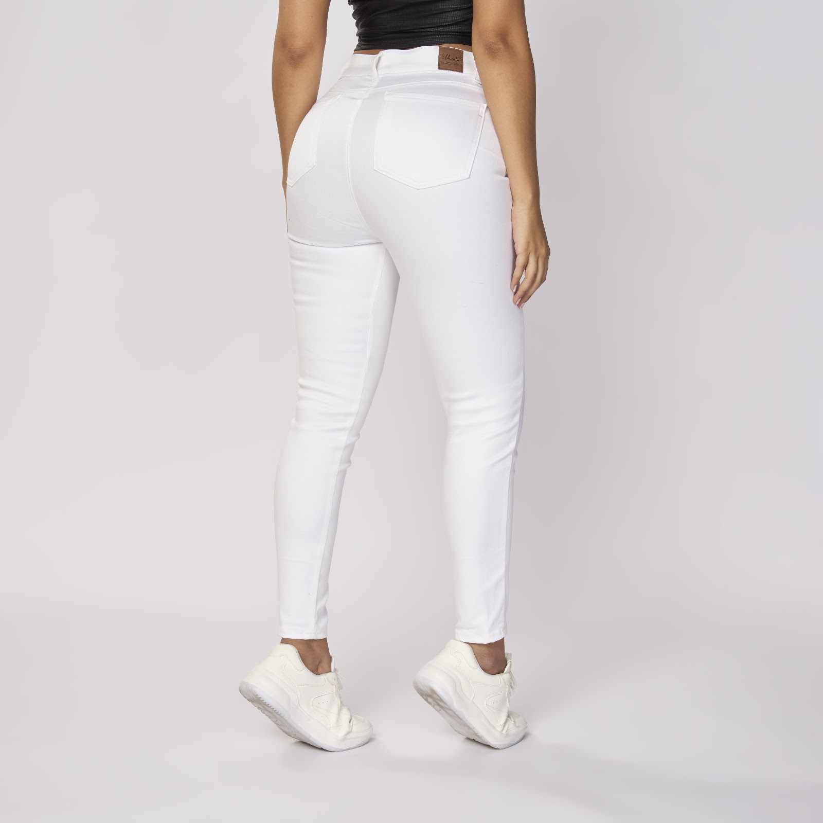 Pantalón skinny tiro alto en drill stretch blanco - Vista 4