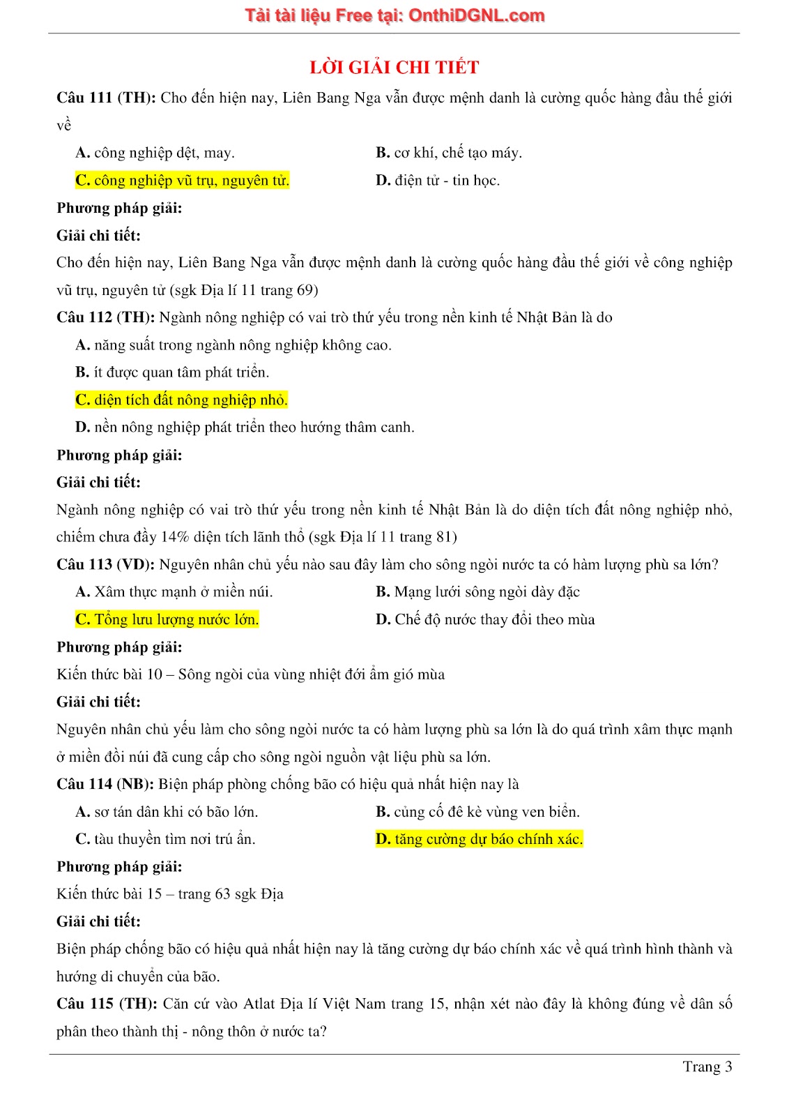 150bài tập môn Địa Lý - Ôn thi ĐGNL ĐHQG TP hà nội Phần 3