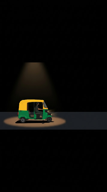 Minimalist Auto Rickshaw on a Dark Road under Spotlight - Free mobile Wallpaper