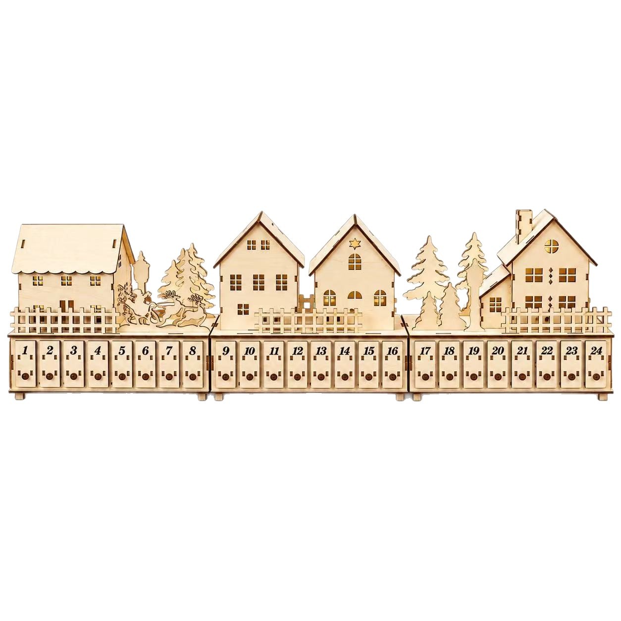 Illuminated Advent Calendar made of Wood