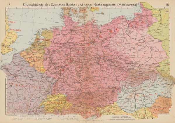 Ubersichtskarte des Deutschen Reiches und seiner Nachbargebiete Mitteleuropa 194