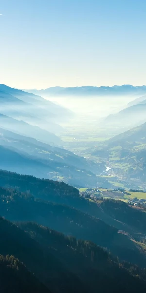 Mountain Landscape, Alpine Valley, Nature Scenery, Misty Peaks 4K Wallpaper Background