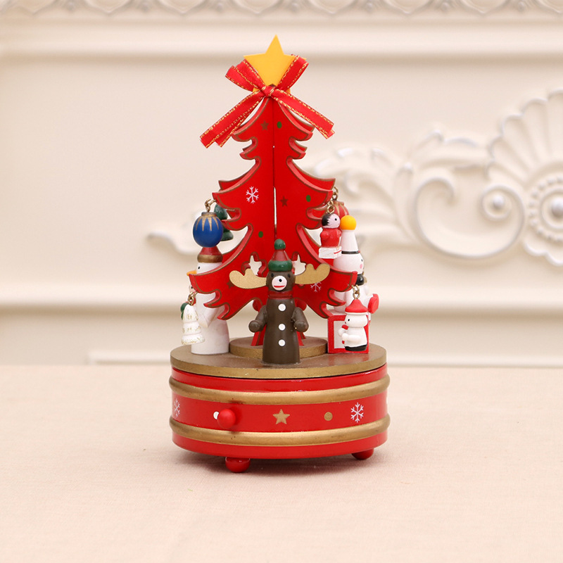 Rotating wooden music box for Christmas