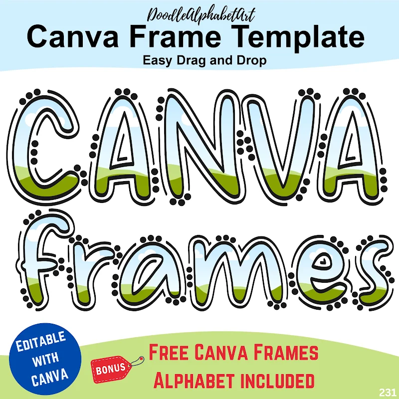 Editable doodle Canva frame preview for Canva frames dots lines Doodle Alphabet Up