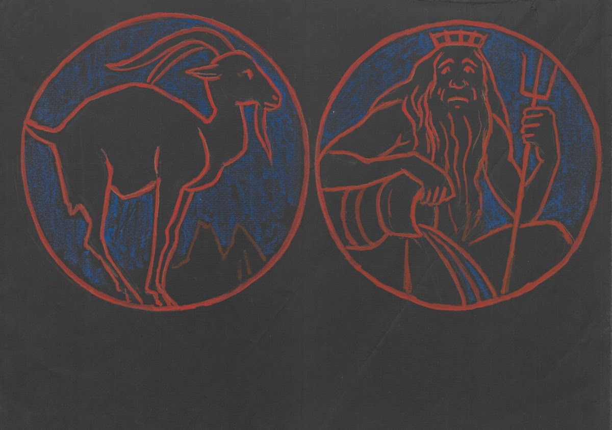 Symbols of the Zodiac signs  Capricorn and Aquarius 1909