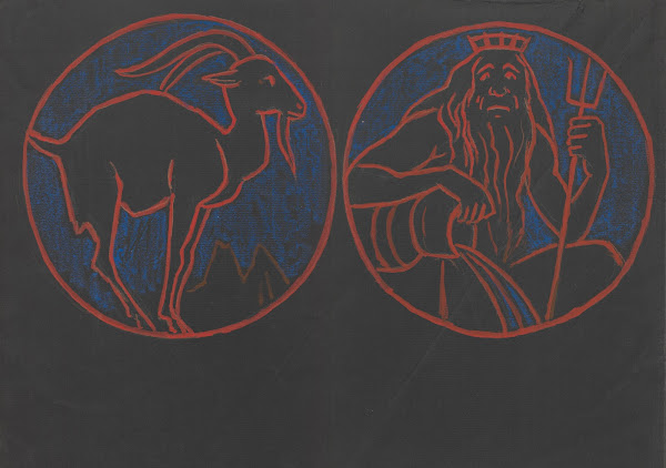 Symbols of the Zodiac signs  Capricorn and Aquarius 1909