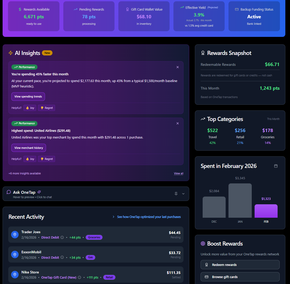 OneTap Dashboard