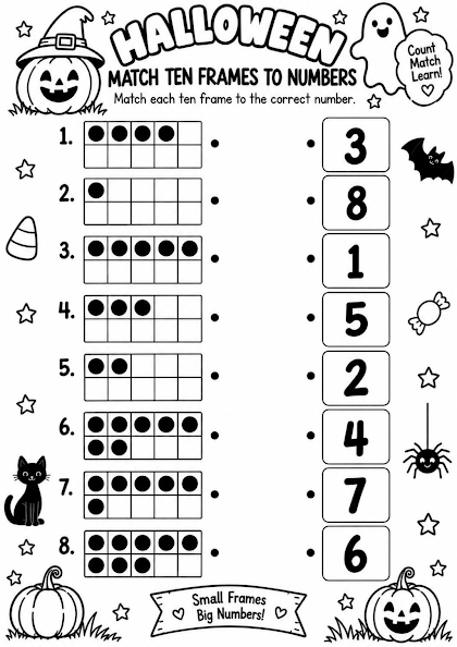 Halloween Match Ten Frames to Numbers