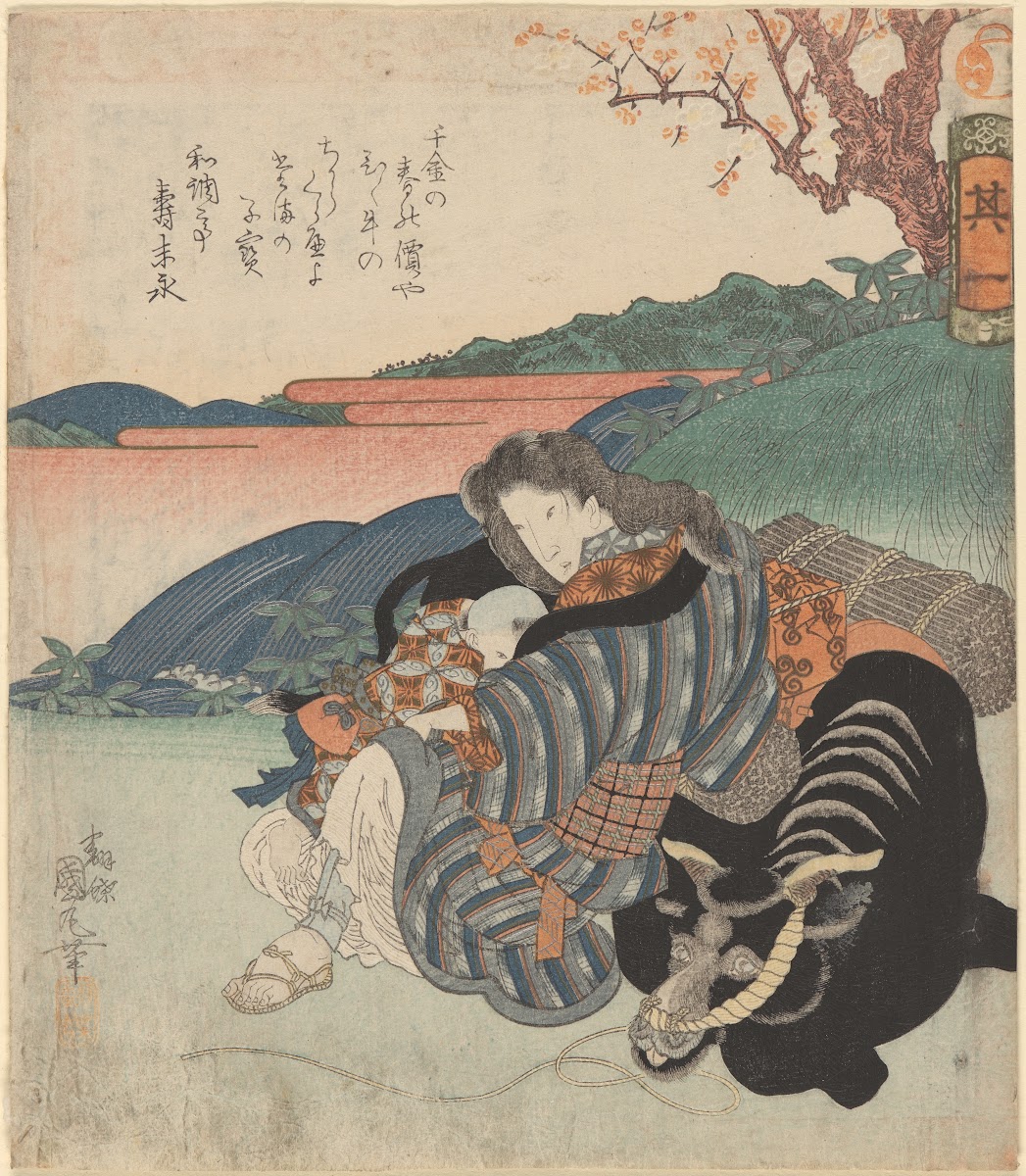Mother Nursing Child Leaning on a Bull 19th century