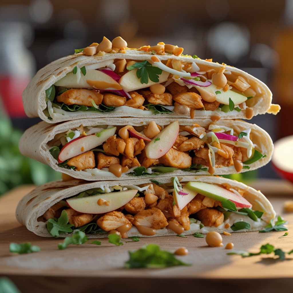 Final Ras el Hanout Peanut Chicken Flatbreads with Quick Apple Slaw