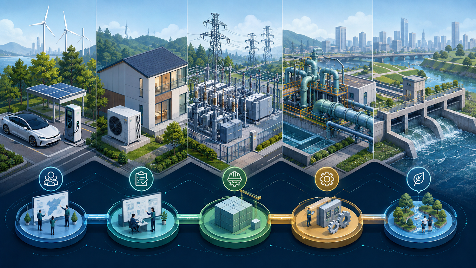 Electric vehicles, heat pumps, power grid, industrial water, and flood control moving through public procurement stages