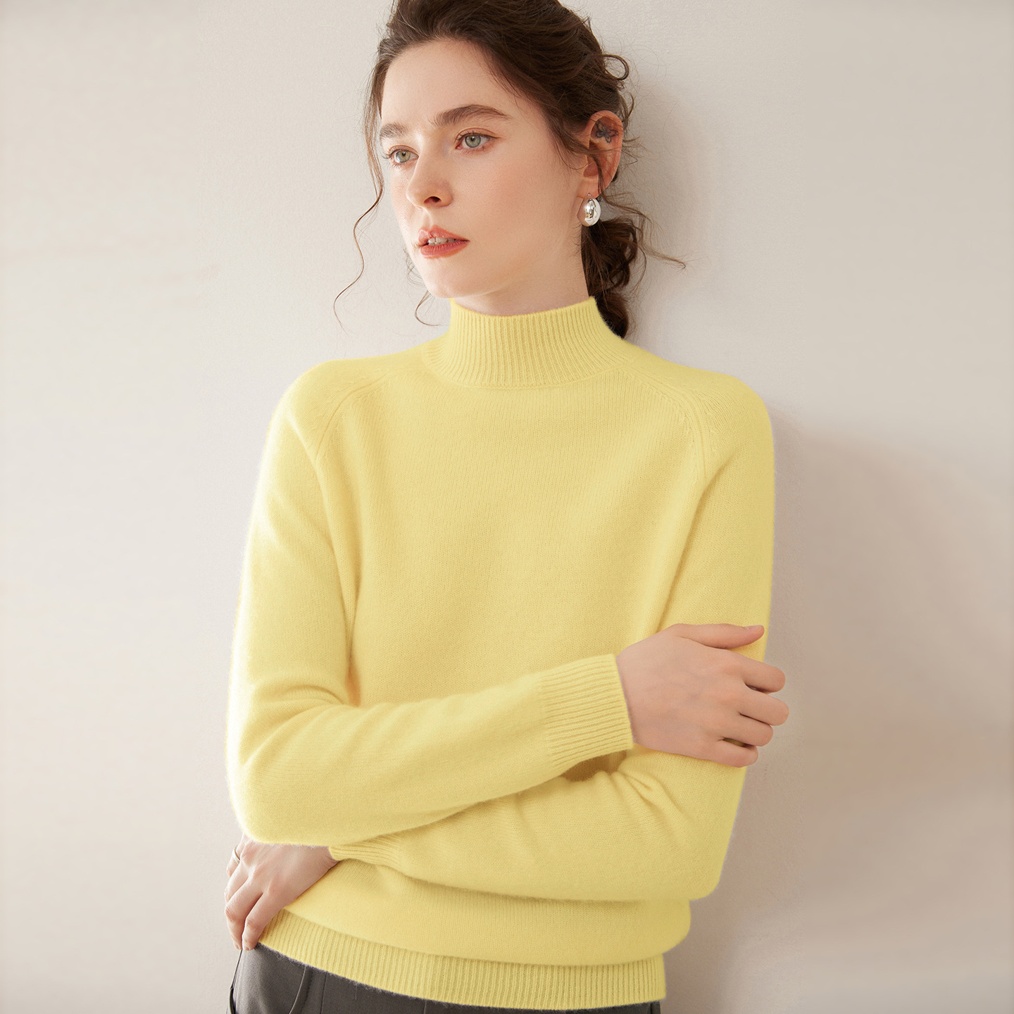 Women's Cashmere Sweater, High Collar, Soft and Flattering